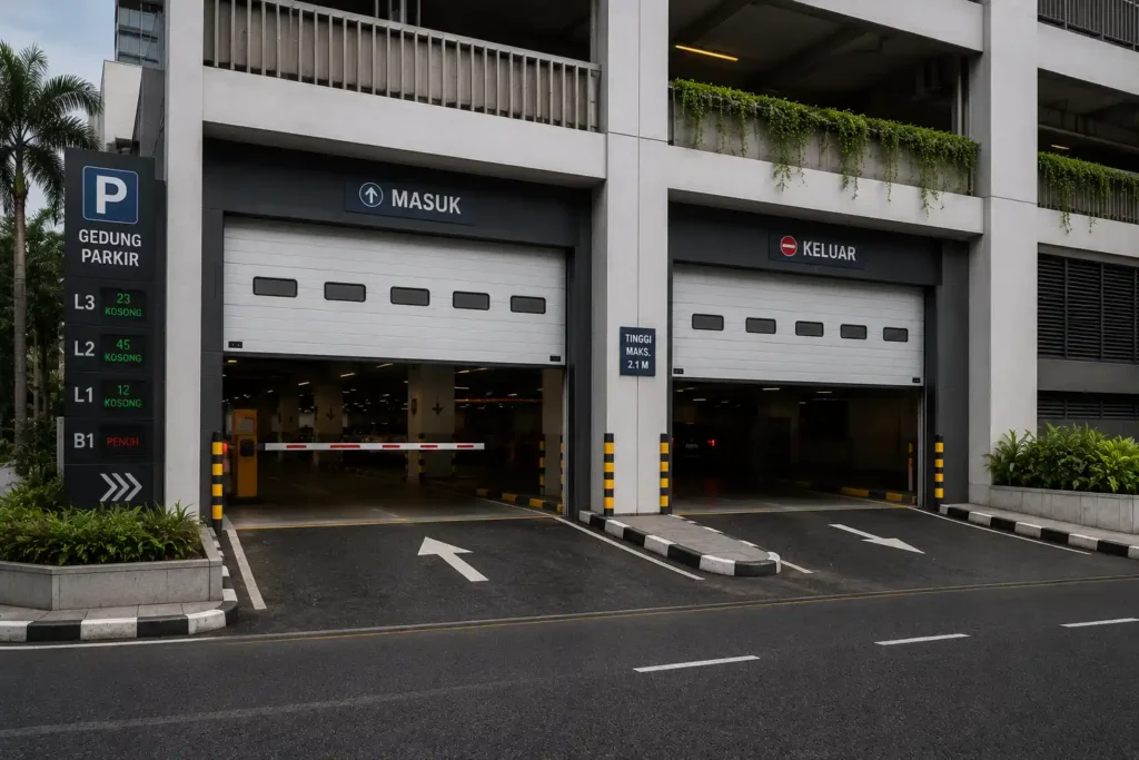 Jasa pemasangan commercial sectional door gedung parkir