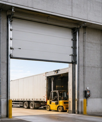 Compact Door pada area loading untuk memperlancar aktivitas bongkar muat kendaraan logistik.