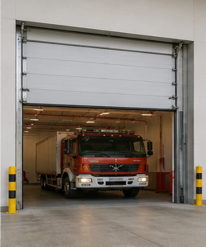 Compact Door pada garasi kendaraan operasional untuk mempercepat akses kendaraan keluar masuk.
