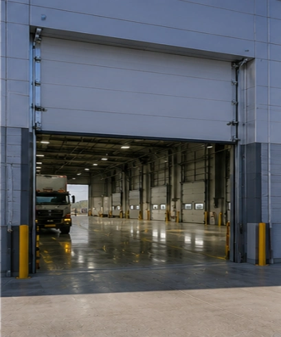 Compact Door pada terminal logistik untuk mendukung distribusi kendaraan dan barang secara efisien.