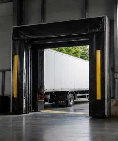 Dock Seal pada gudang industri untuk melindungi area loading dari debu, air hujan, dan udara luar.