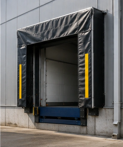 Dock Shelter pada pabrik manufaktur untuk melindungi area distribusi bahan baku dan produk jadi.