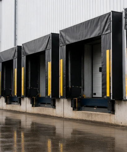 Dock Seal pada loading bay untuk melindungi proses bongkar muat dari pengaruh cuaca luar.