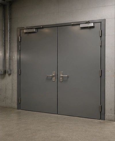 Fire Rated Door pada pabrik manufaktur untuk melindungi area produksi dari risiko penyebaran kebakaran.