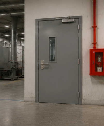 Fire Rated Door pada warehouse untuk melindungi area penyimpanan barang dari risiko kebakaran.
