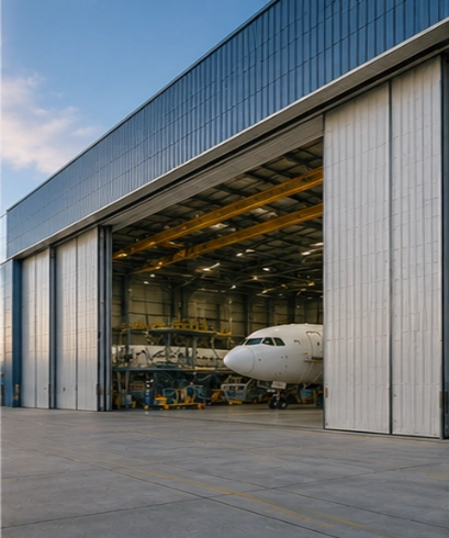 Hangar Door pada fasilitas Maintenance Repair Overhaul untuk mendukung aktivitas perawatan pesawat.