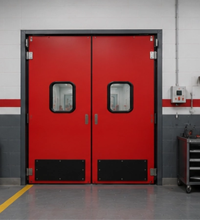 Impact Door pada workshop otomotif untuk mendukung aktivitas servis kendaraan dengan akses yang cepat dan aman.