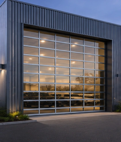 Jasa pemasangan Full Vision Sectional Doors untuk showroom dan bangunan komersial