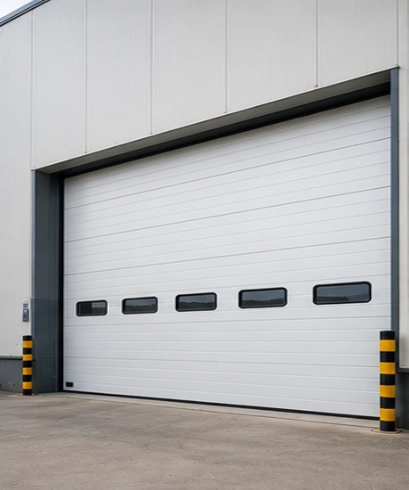 Jasa pemasangan Insulated Overhead Sectional Door pada cold storage untuk membantu menjaga kestabilan suhu ruangan dan meningkatkan efisiensi energi.