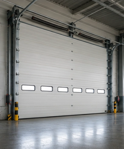 Insulated Overhead Sectional Door pada industri makanan dan minuman untuk menjaga kebersihan dan kestabilan suhu.