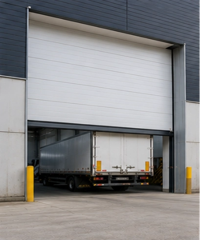 Insulated Overhead Sectional Door pada distribution center untuk meningkatkan efisiensi distribusi barang.