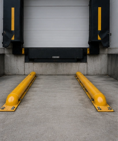Wheel Guide pada loading dock untuk membantu mengarahkan kendaraan menuju posisi docking yang tepat.