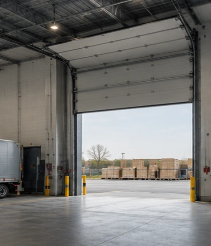 Jasa instalasi High Lift Sectional Doors untuk bangunan dengan plafon tinggi