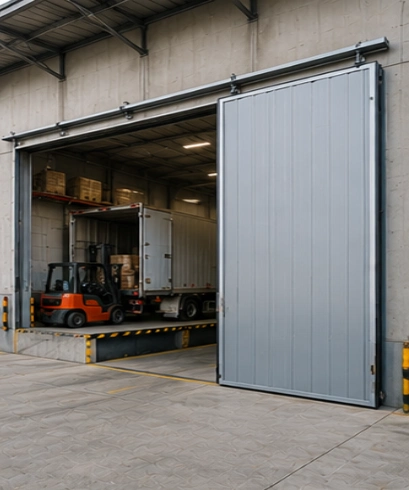 Sliding Door pada area loading untuk mendukung proses bongkar muat barang dan kendaraan logistik.