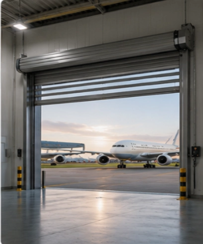 Jasa instalasi Spiral High Speed Doors untuk hanggar pesawat