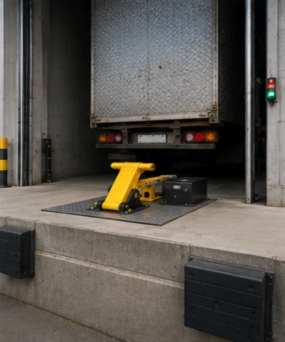 Vehicle Restraint pada pusat logistik untuk mendukung keamanan aktivitas distribusi barang.
