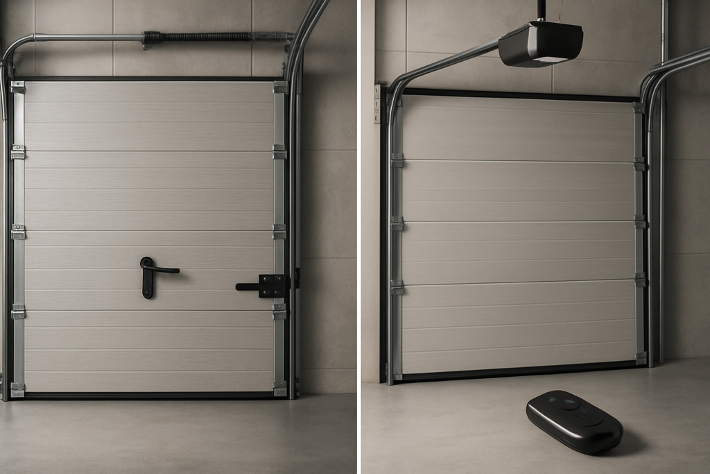 Perbandingan sectional door manual dan otomatis pada garasi modern